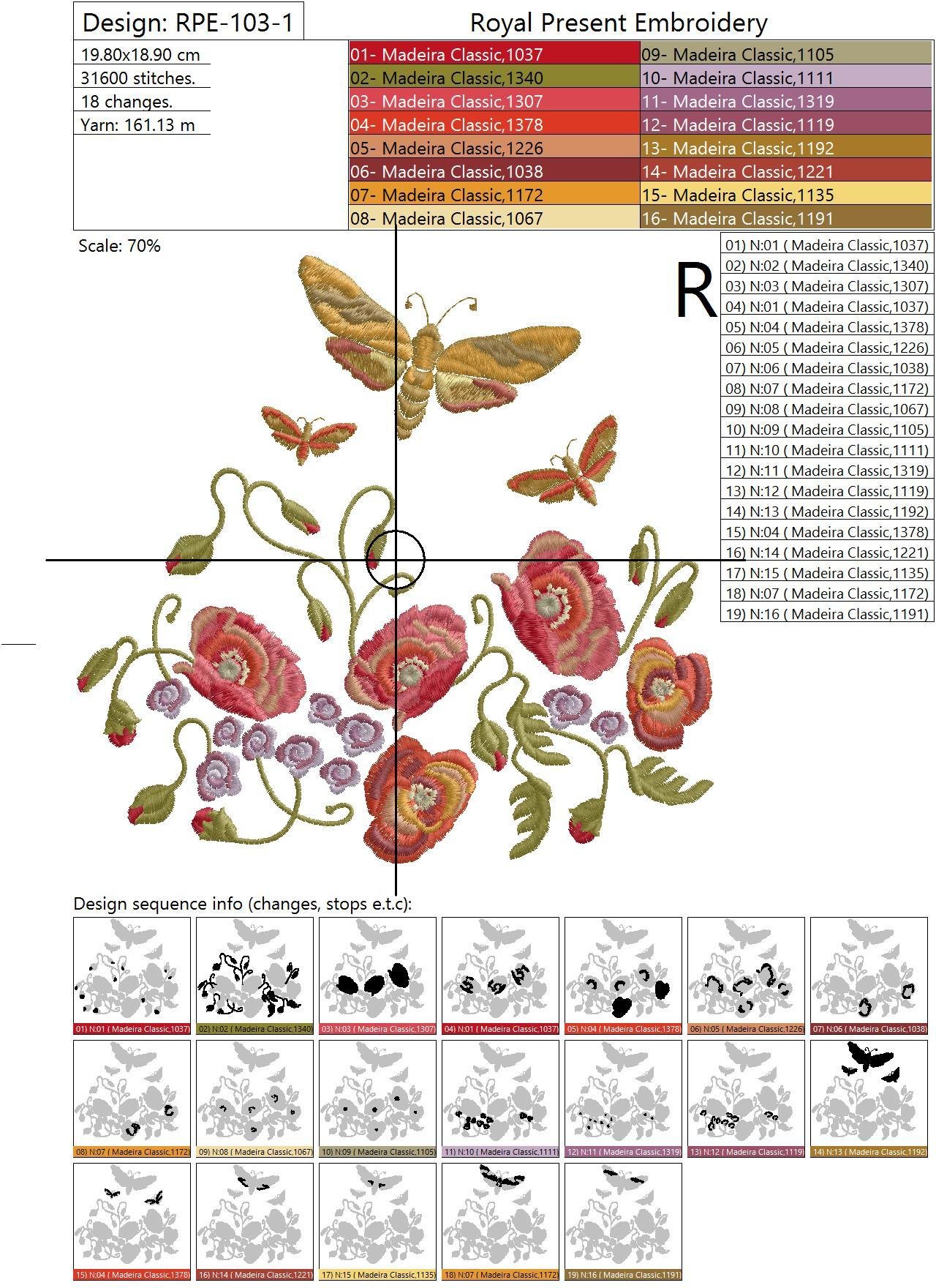 Machine Embroidery Design Poppies and butterflies - 3 sizes