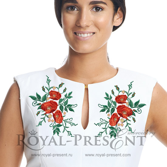 Machine Embroidery Design Elegant flowers poppy - 4 sizes RPE-743