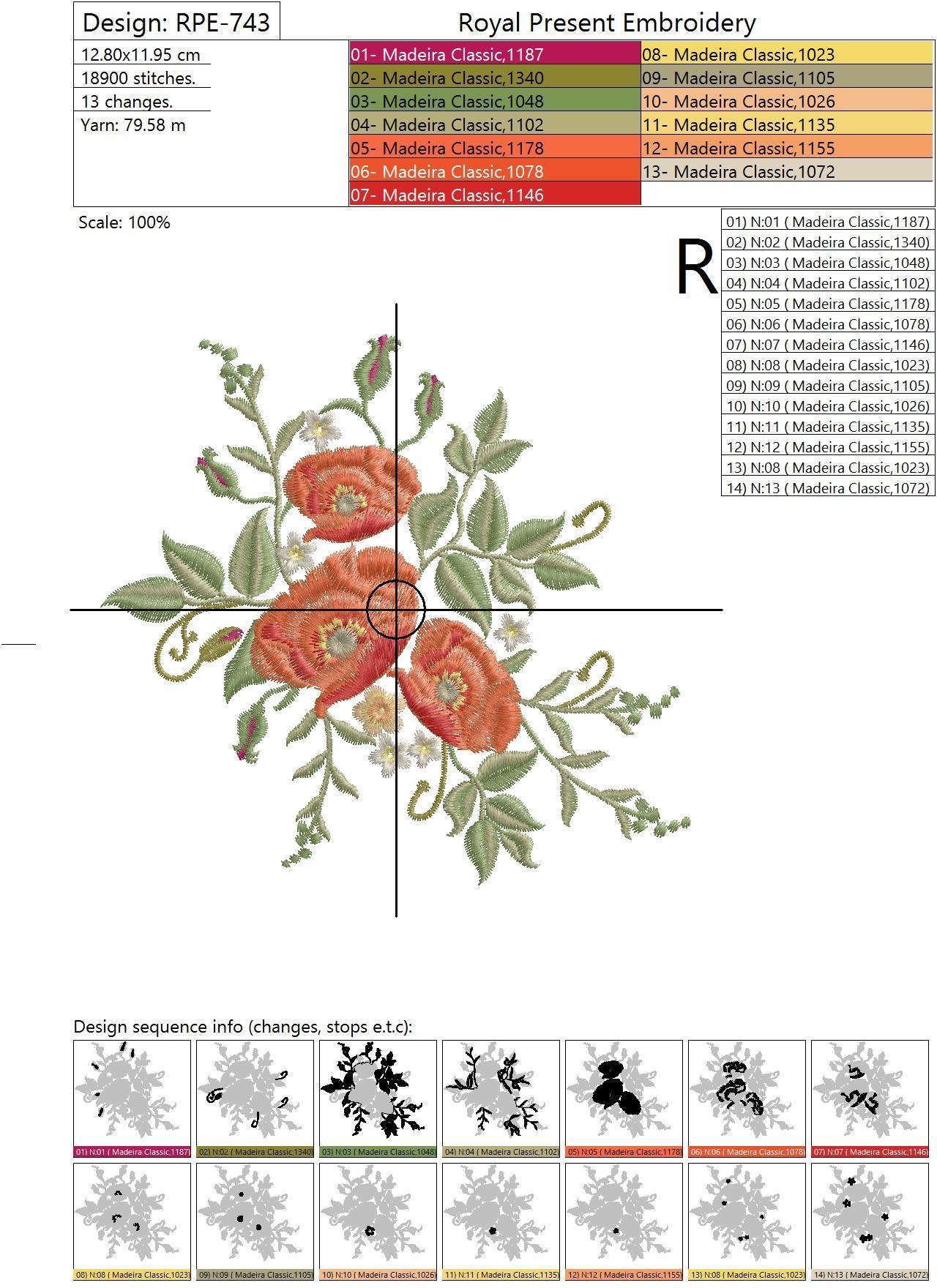 Machine Embroidery Design Elegant flowers poppy - 4 sizes