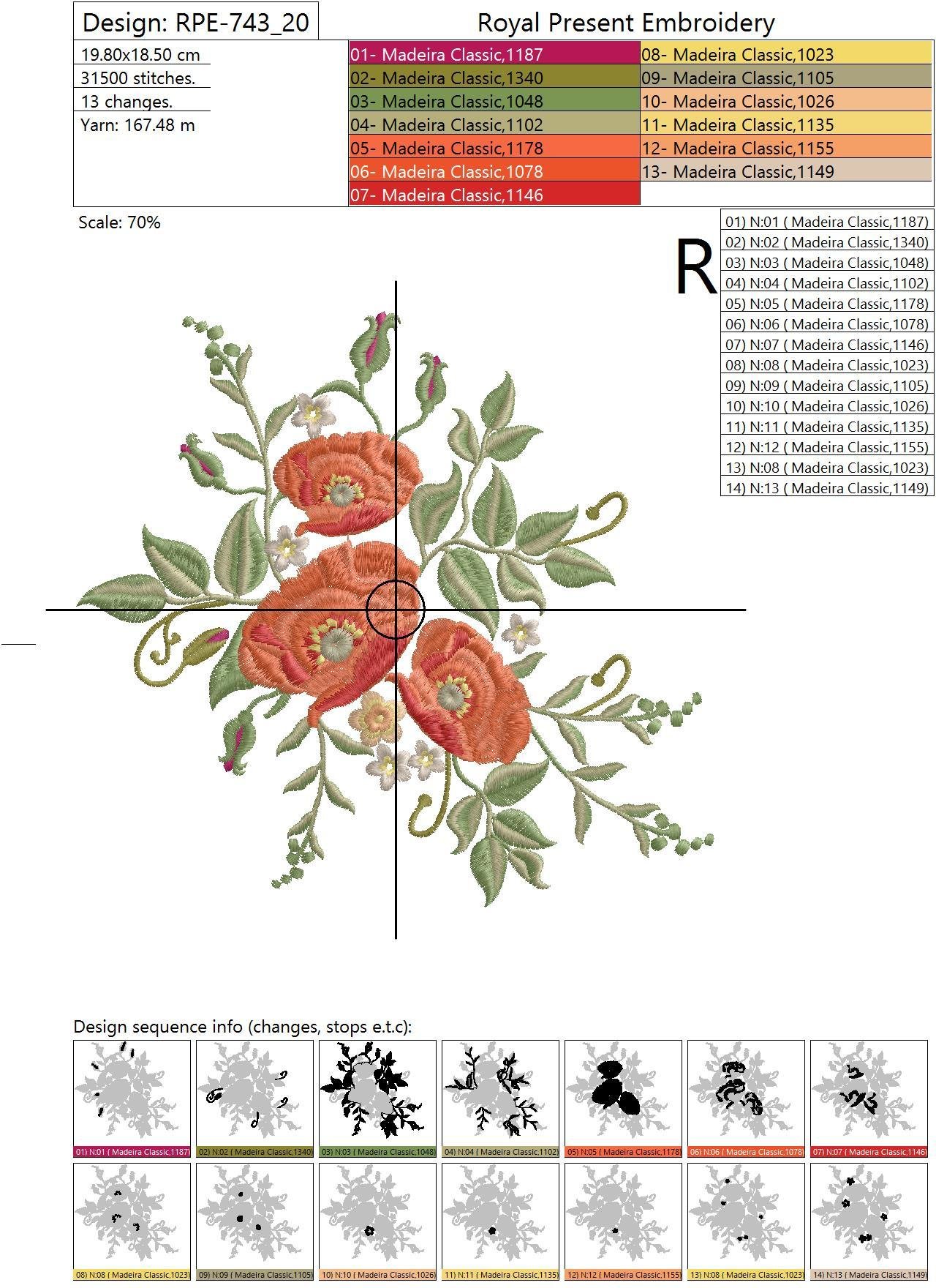 Machine Embroidery Design Elegant flowers poppy - 4 sizes