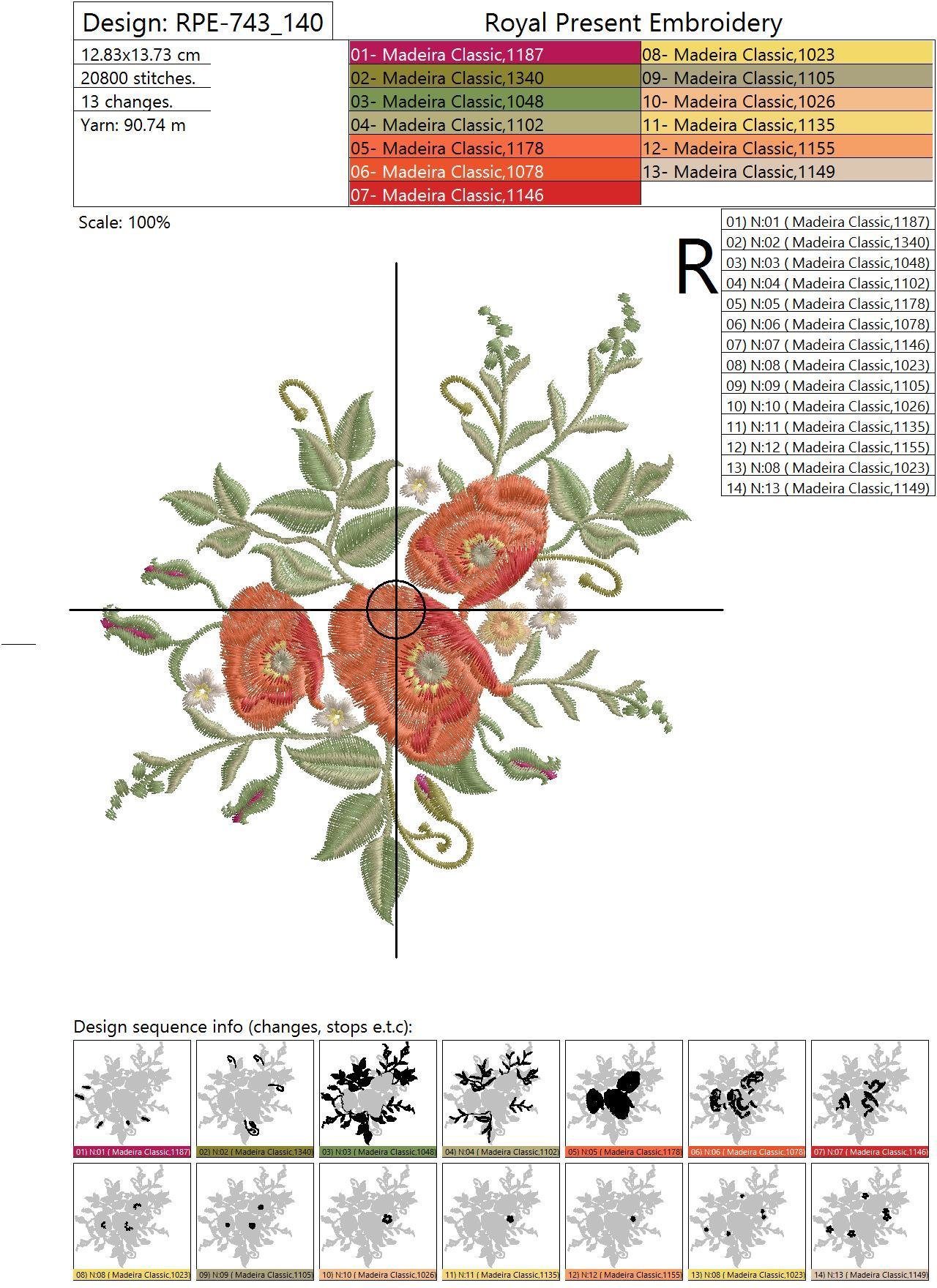 Machine Embroidery Design Elegant flowers poppy - 4 sizes