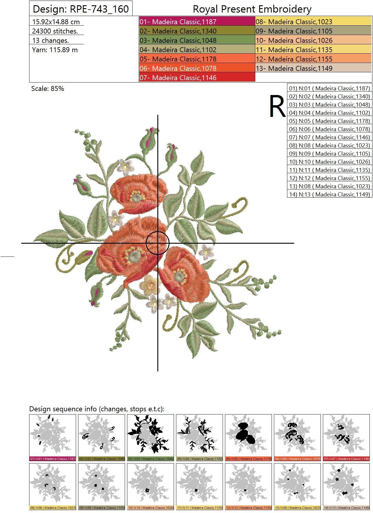 Machine Embroidery Design Elegant flowers poppy - 4 sizes
