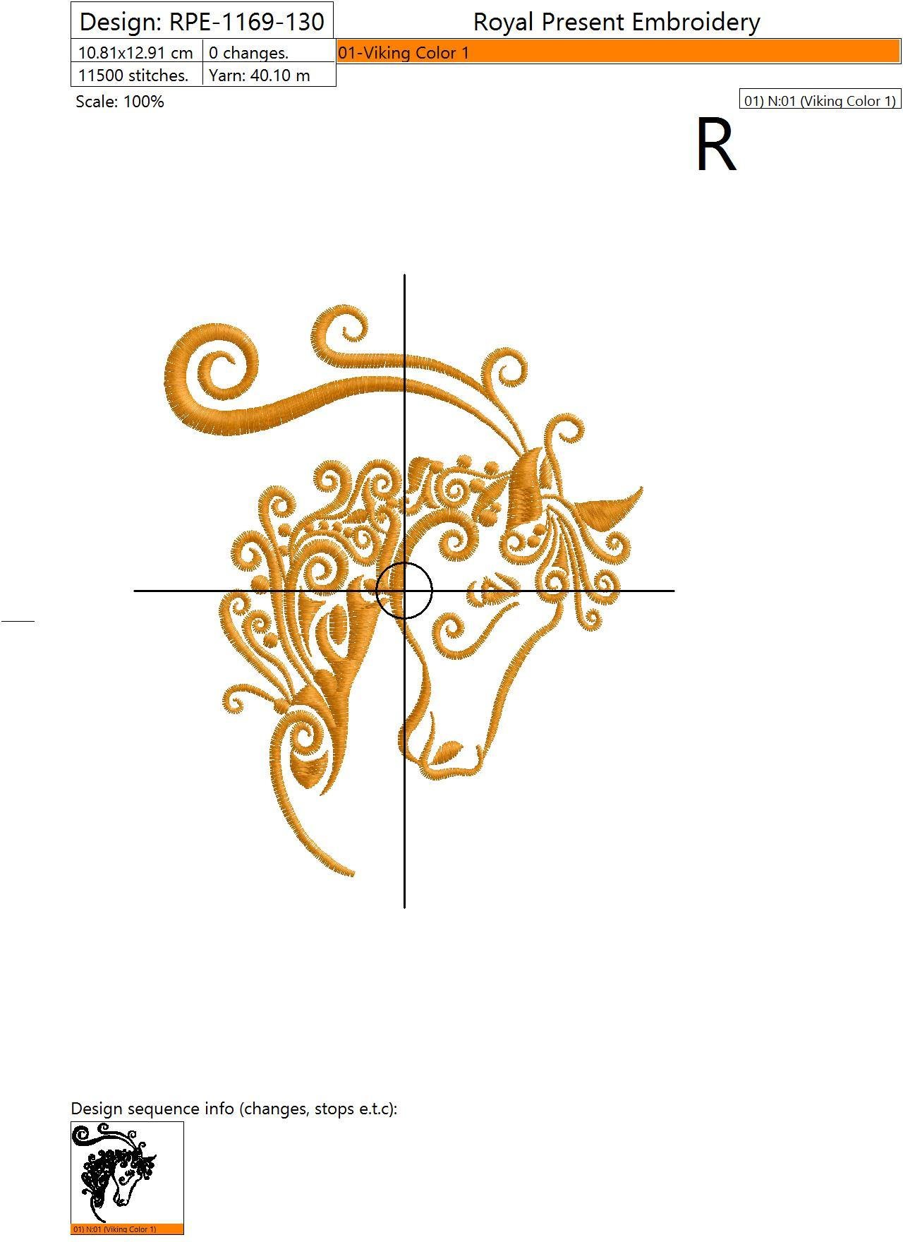 Machine Embroidery Design Ornate Horse head - 2 sizes