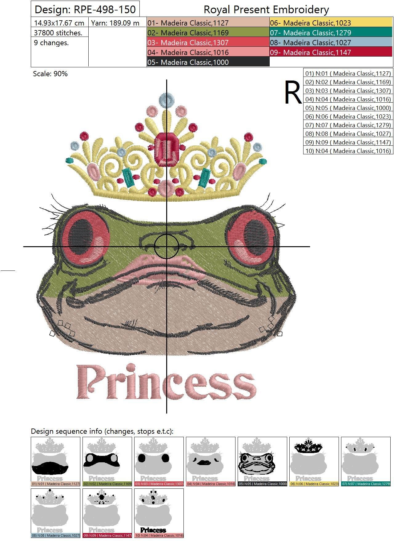 Machine Embroidery Design Princess Frog - 2 sizes