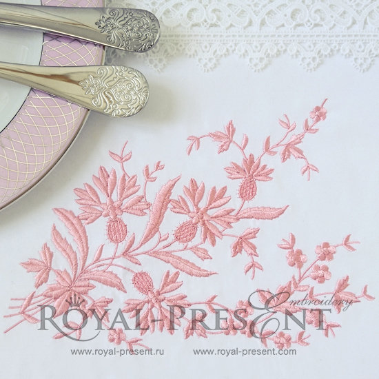 Machine Embroidery Design Vintage cornflowers border - 2 sizes RPE-1020-2