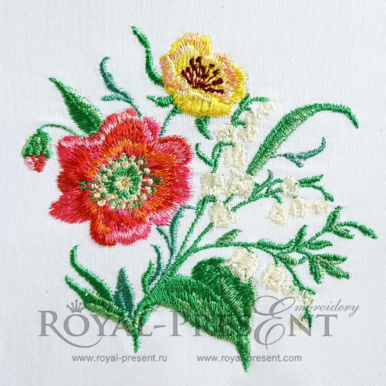Machine Embroidery Design Poppies and lilies of the valley - 2 sizes RPE-724