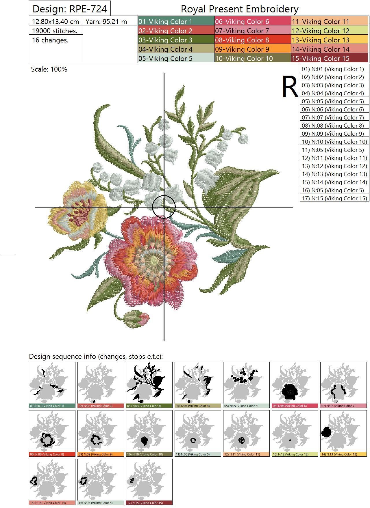 Machine Embroidery Design Poppies and lilies of the valley - 2 sizes