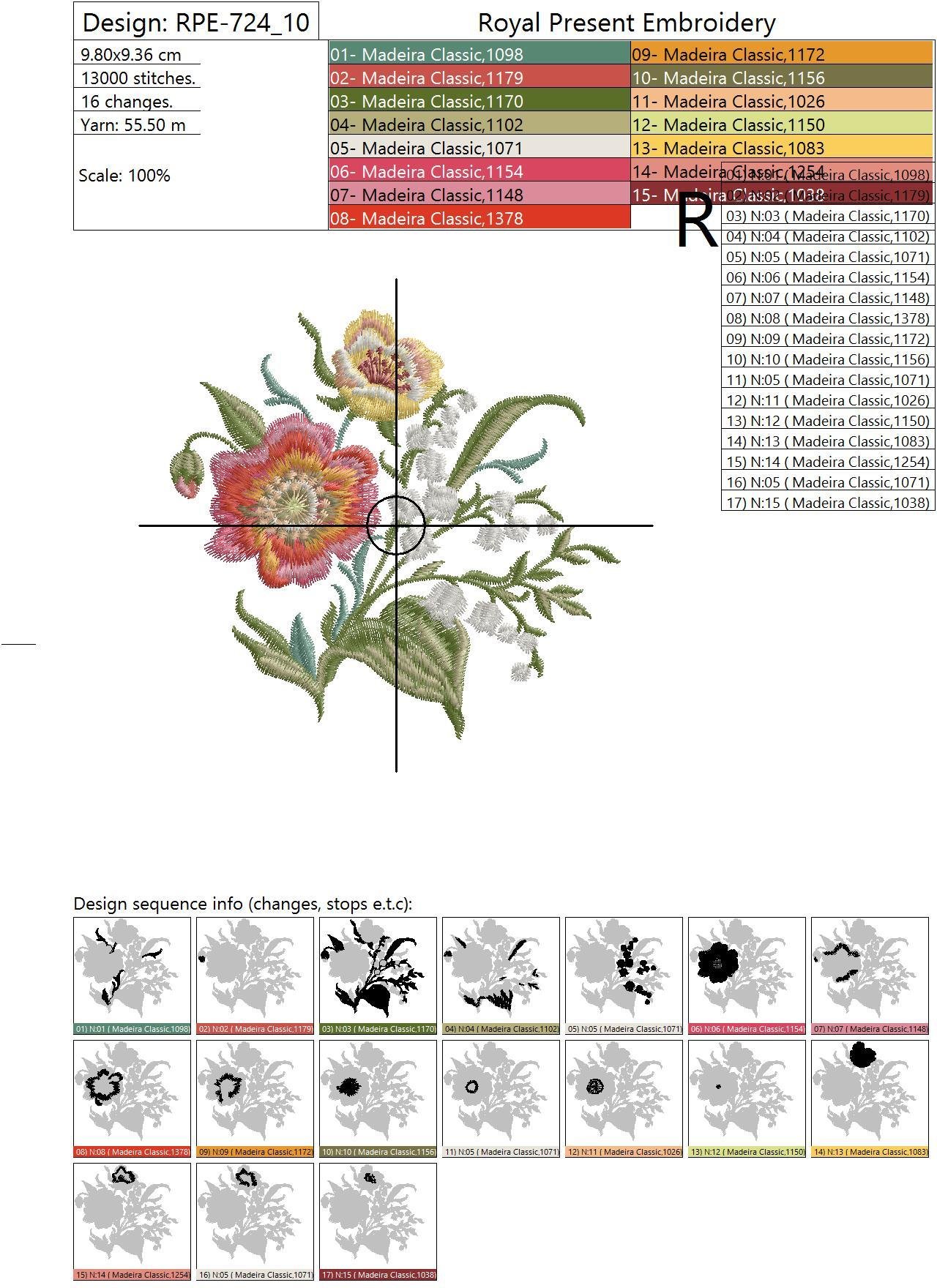 Machine Embroidery Design Poppies and lilies of the valley - 2 sizes