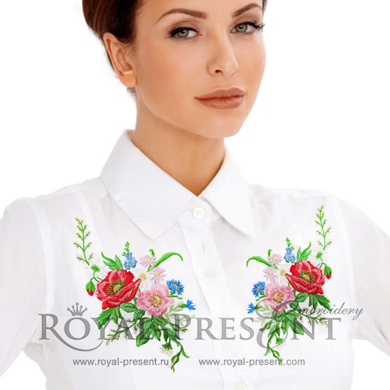 Machine Embroidery Design Colorful floral pattern with dog rose, poppy, chamomile and cornflowers - 3 sizes RPE-772