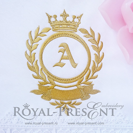 Machine Embroidery Design Gold Vignette with crown - 3 sizes RPE-274-01