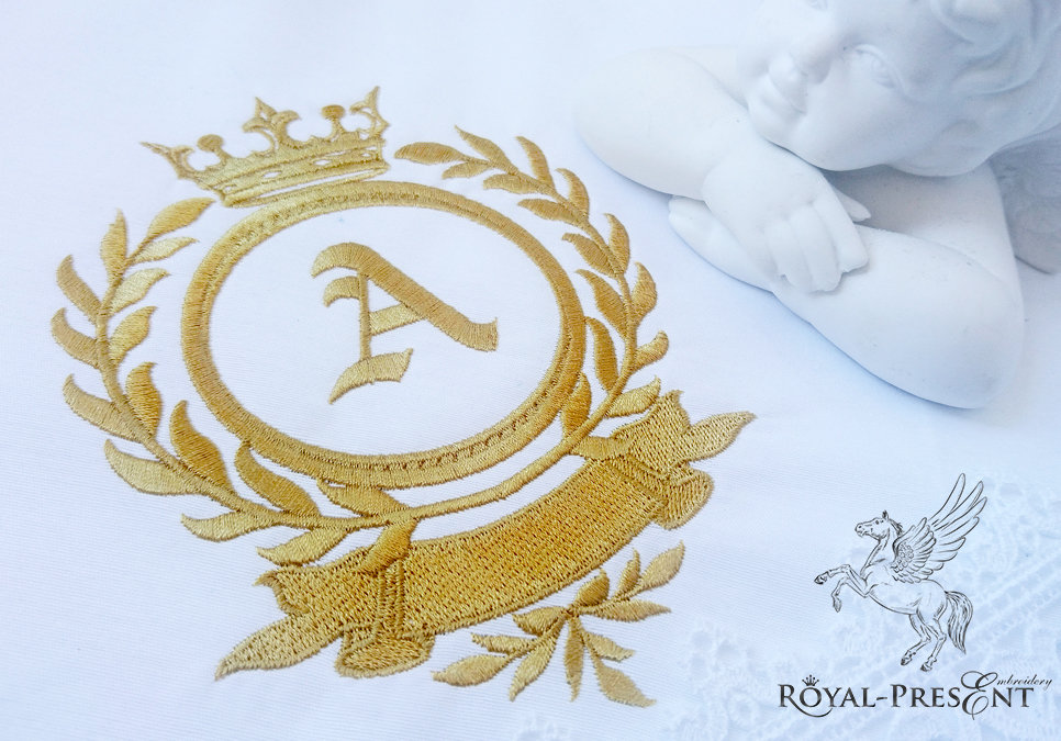Machine Embroidery Design Gold Vignette with crown - 3 sizes