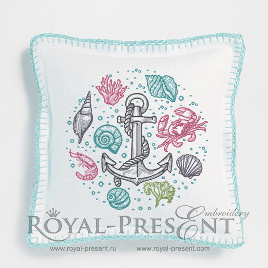 Machine Embroidery Design Shrimp, Seashell, Coral, Crab, Anchor RPE-796