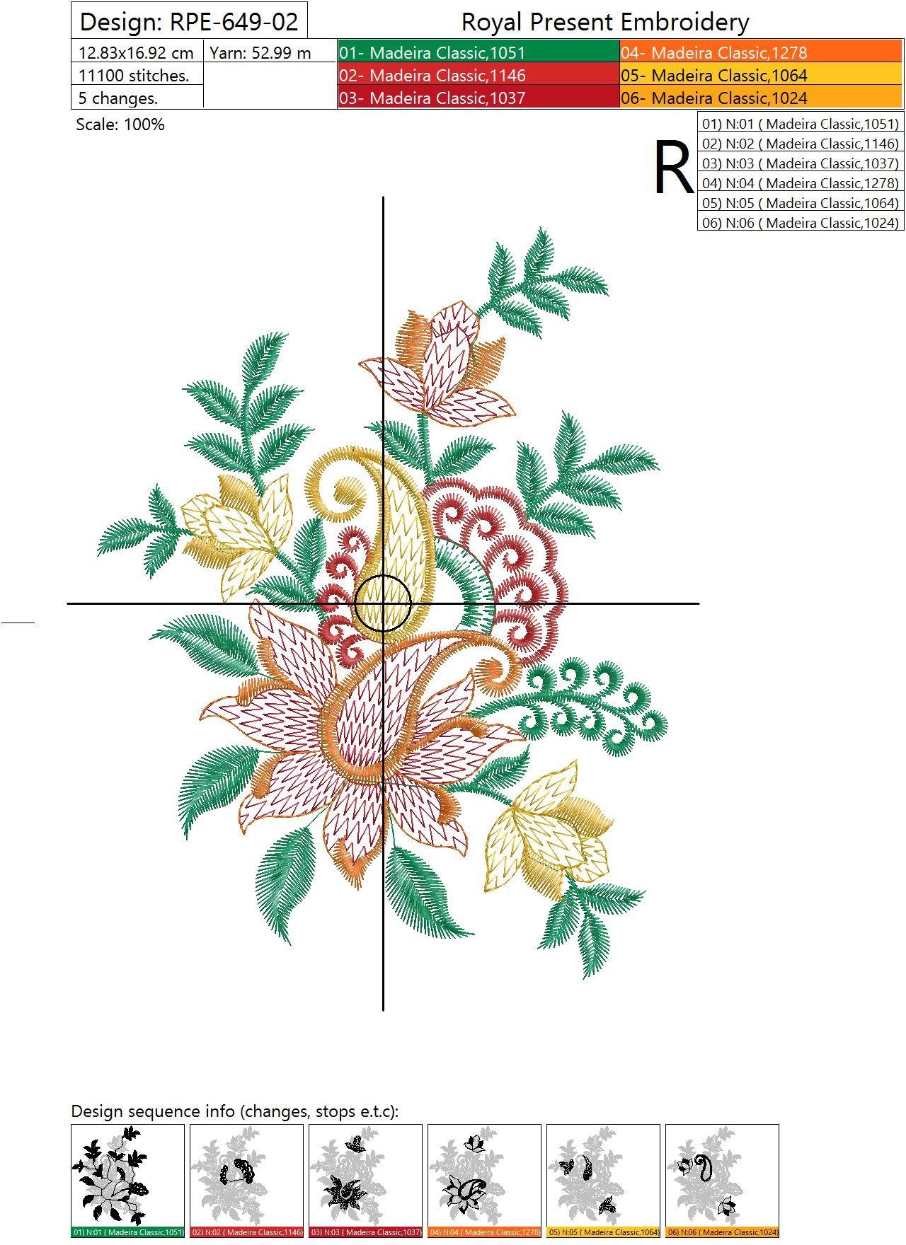 Machine Embroidery Design Indian flowers - 2 sizes