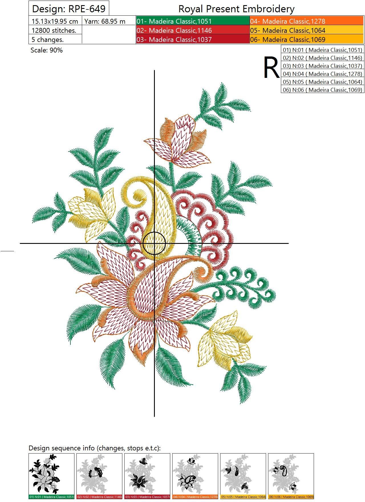 Machine Embroidery Design Indian flowers - 2 sizes