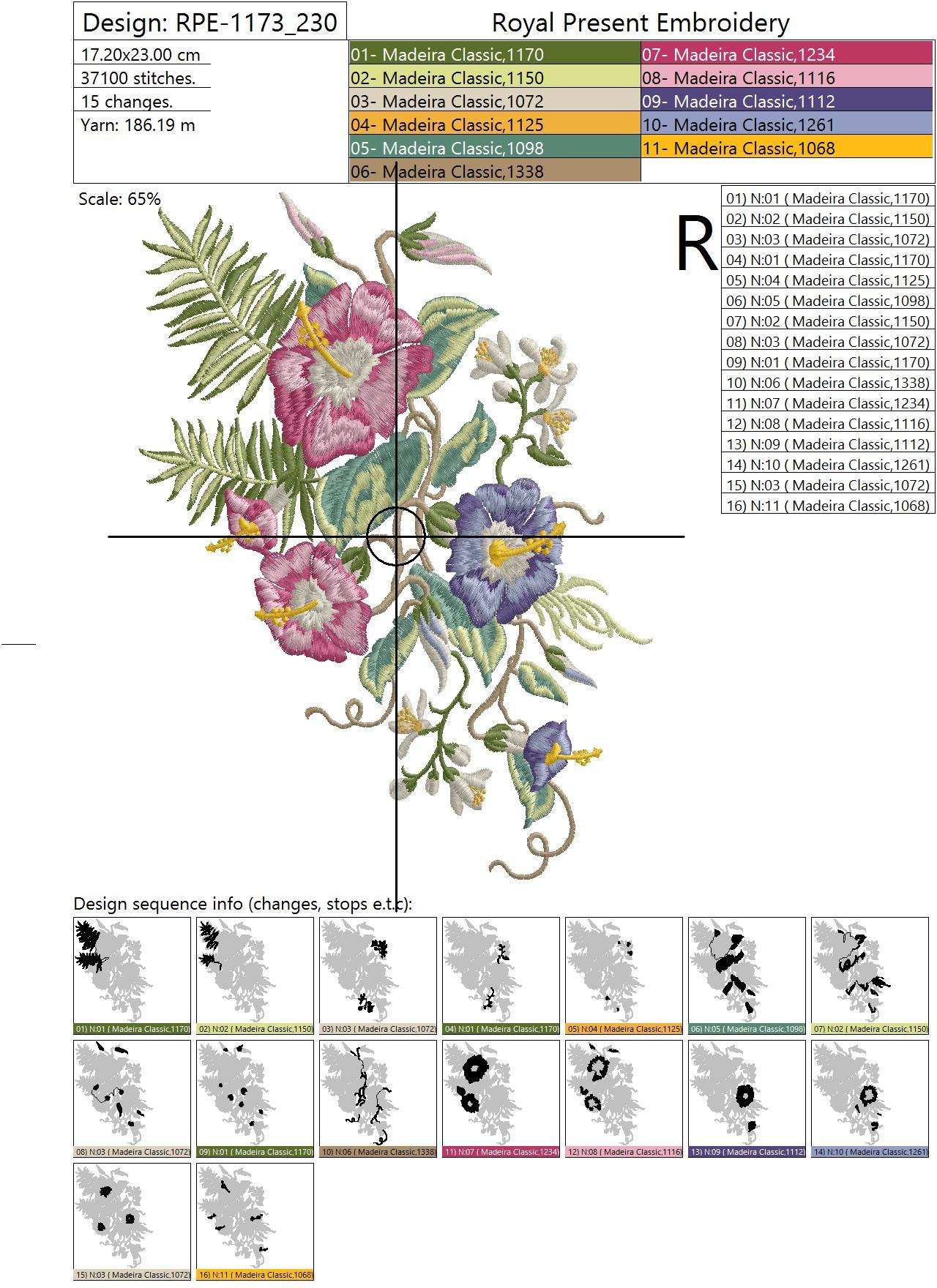Machine Embroidery Design Ethnic pattern with exotic flowers - 3 sizes