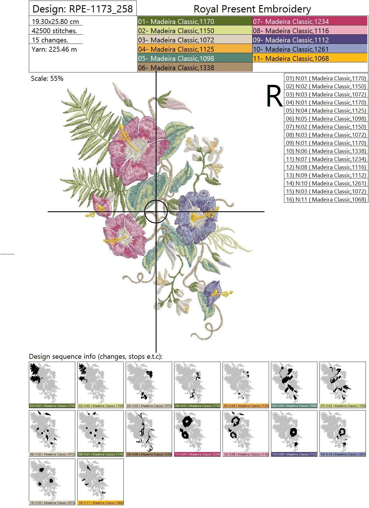 Machine Embroidery Design Ethnic pattern with exotic flowers - 3 sizes
