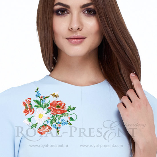Machine Embroidery Design Colorful floral pattern with poppy and daisy flowers - 3 sizes RPE-1171