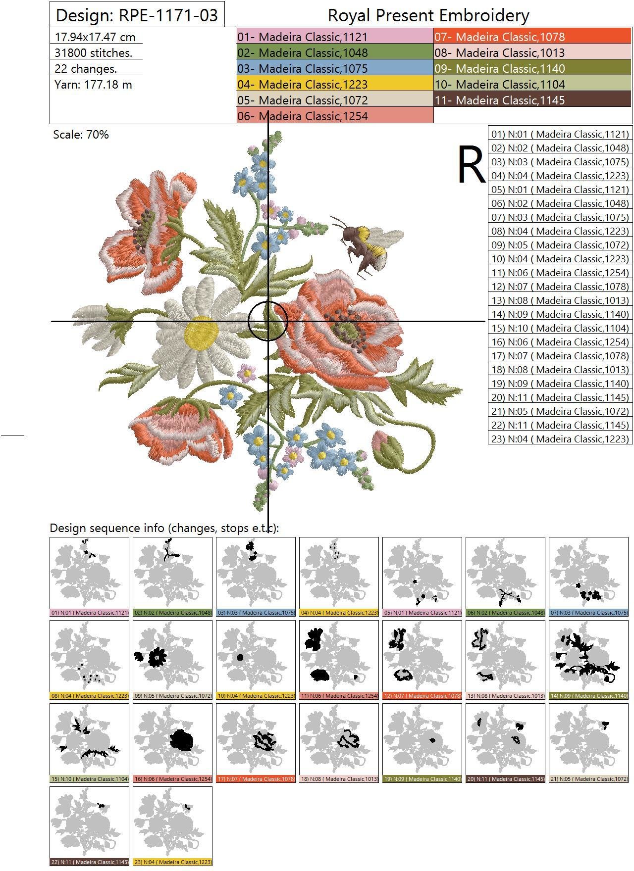 Machine Embroidery Design Colorful floral pattern with poppy and daisy flowers - 3 sizes