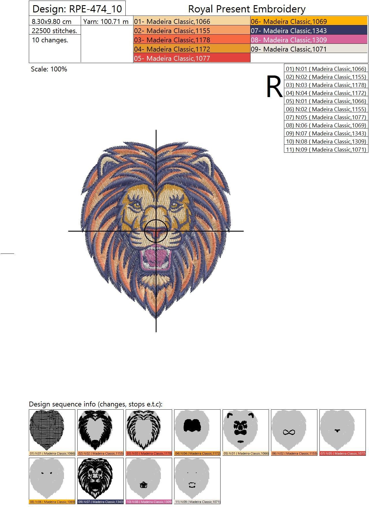 Machine Embroidery Design Lion head - 2 sizes