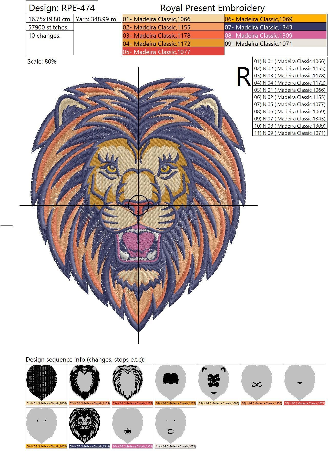 Machine Embroidery Design Lion head - 2 sizes
