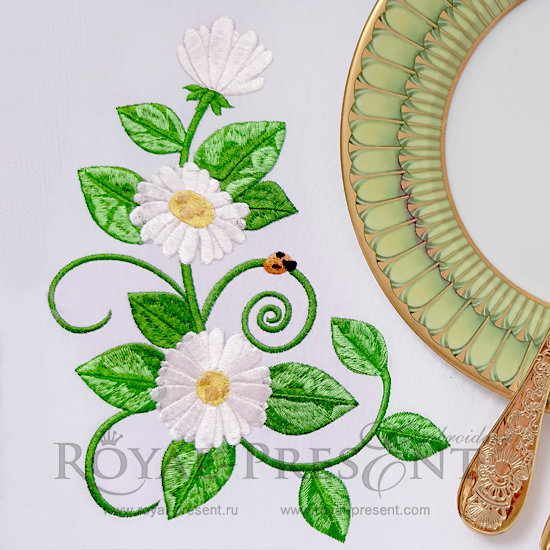 Beautiful daisies corner Machine Embroidery Design - 3 sizes RPE-1175-2