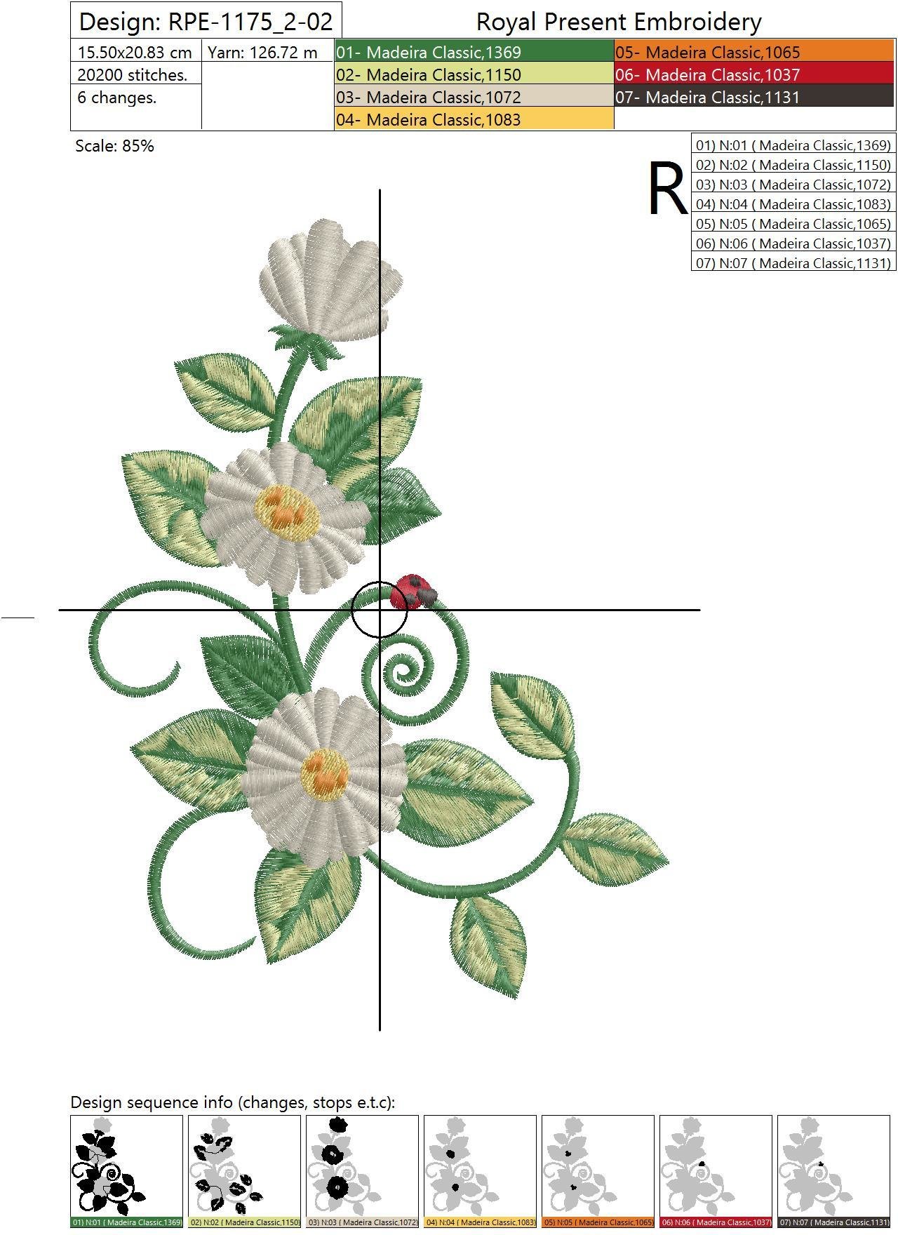 Beautiful daisies corner Machine Embroidery Design - 3 sizes