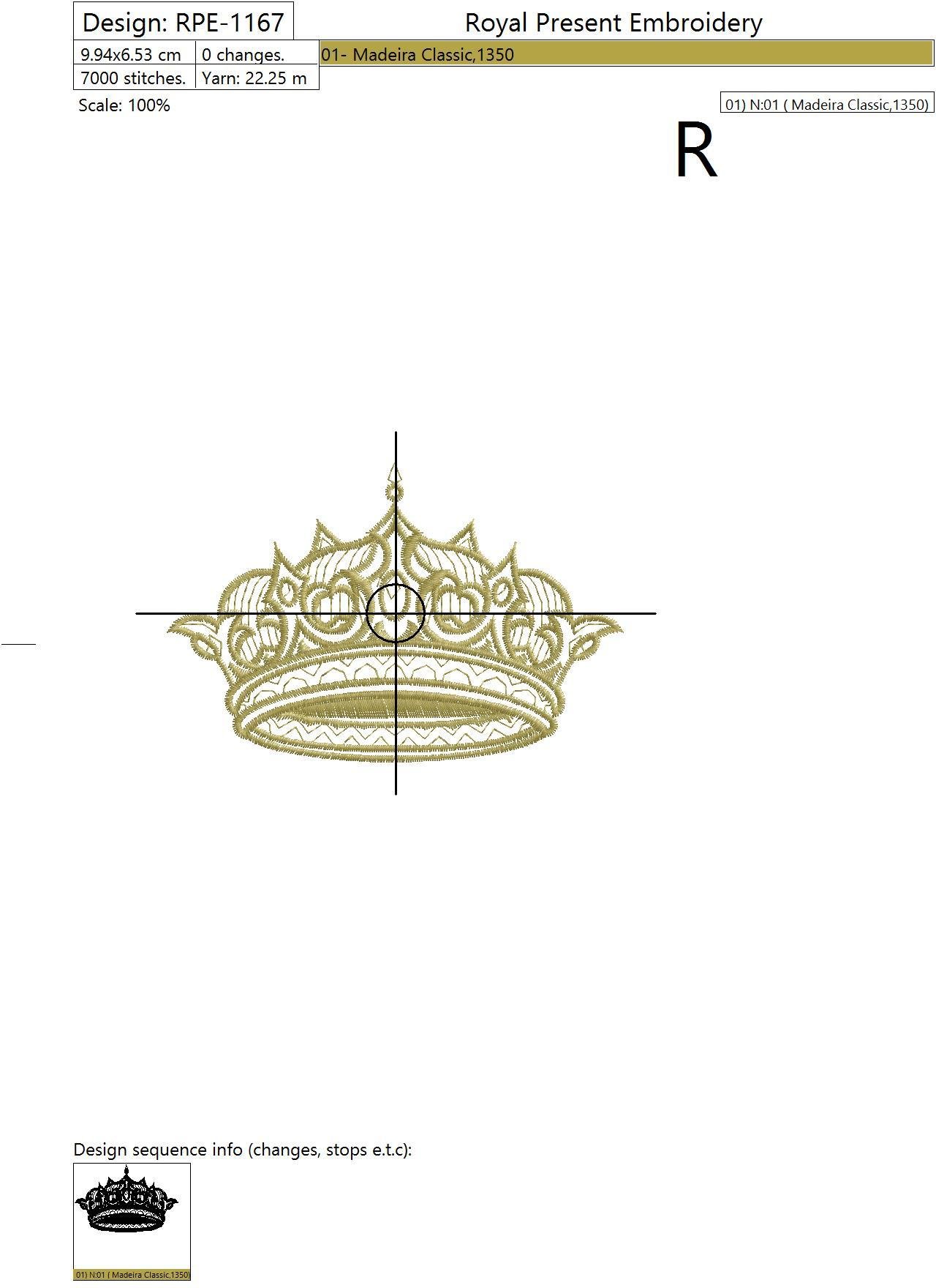 Gold Royal Crown embroidery design - 3 sizes