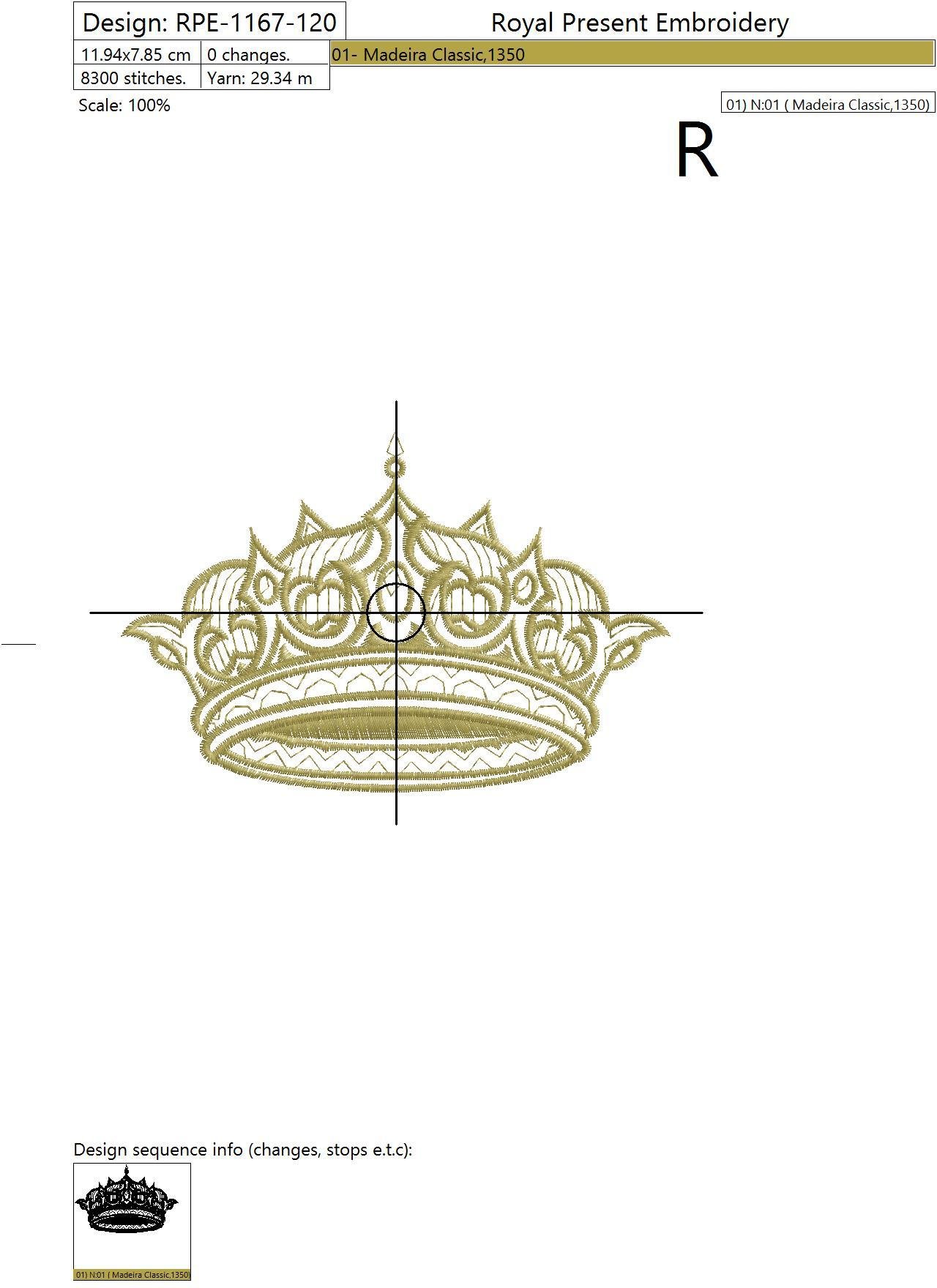 Gold Royal Crown embroidery design - 3 sizes