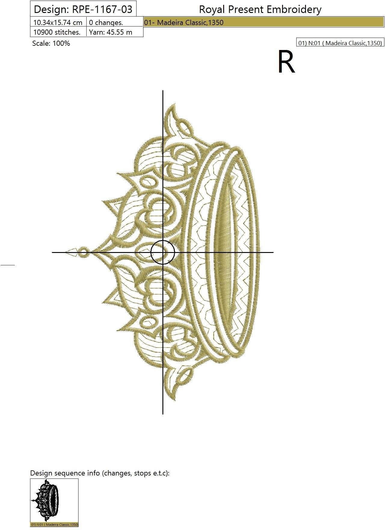 Gold Royal Crown embroidery design - 3 sizes
