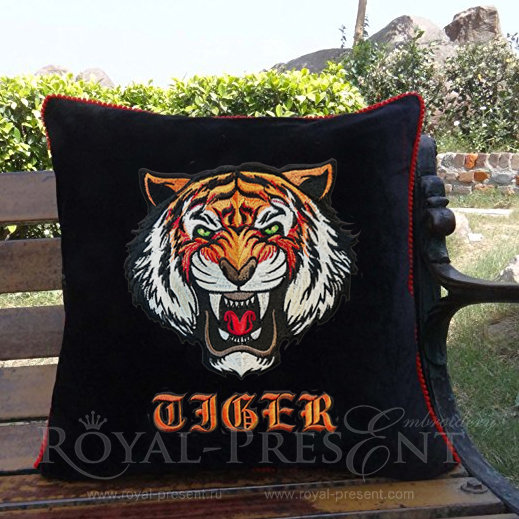 Machine embroidery design Angry Tiger Face - 3 sizes RPE-1180