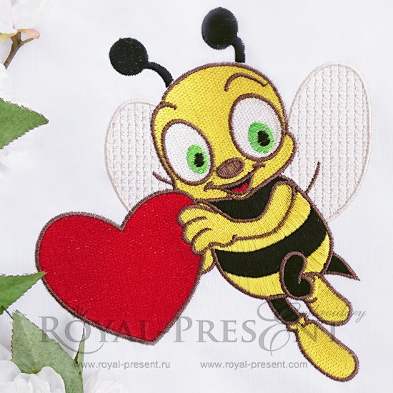 Machine Embroidery Design Cute bee holding a heart - 2 sizes RPE-458