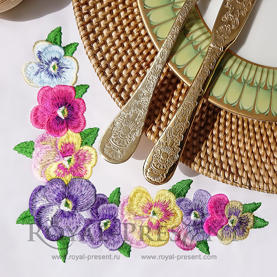 Machine embroidery design Romantic Pansies Floral Corner - 2 sizes RPE-513