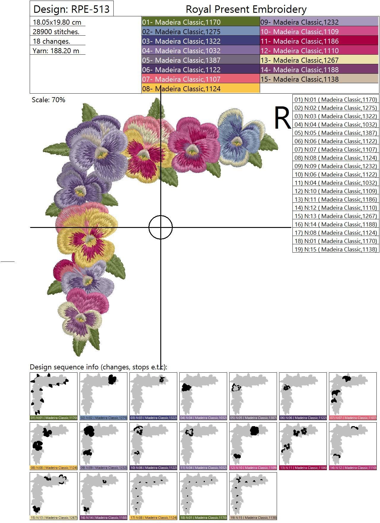 Machine embroidery design Romantic Pansies Floral Corner - 2 sizes