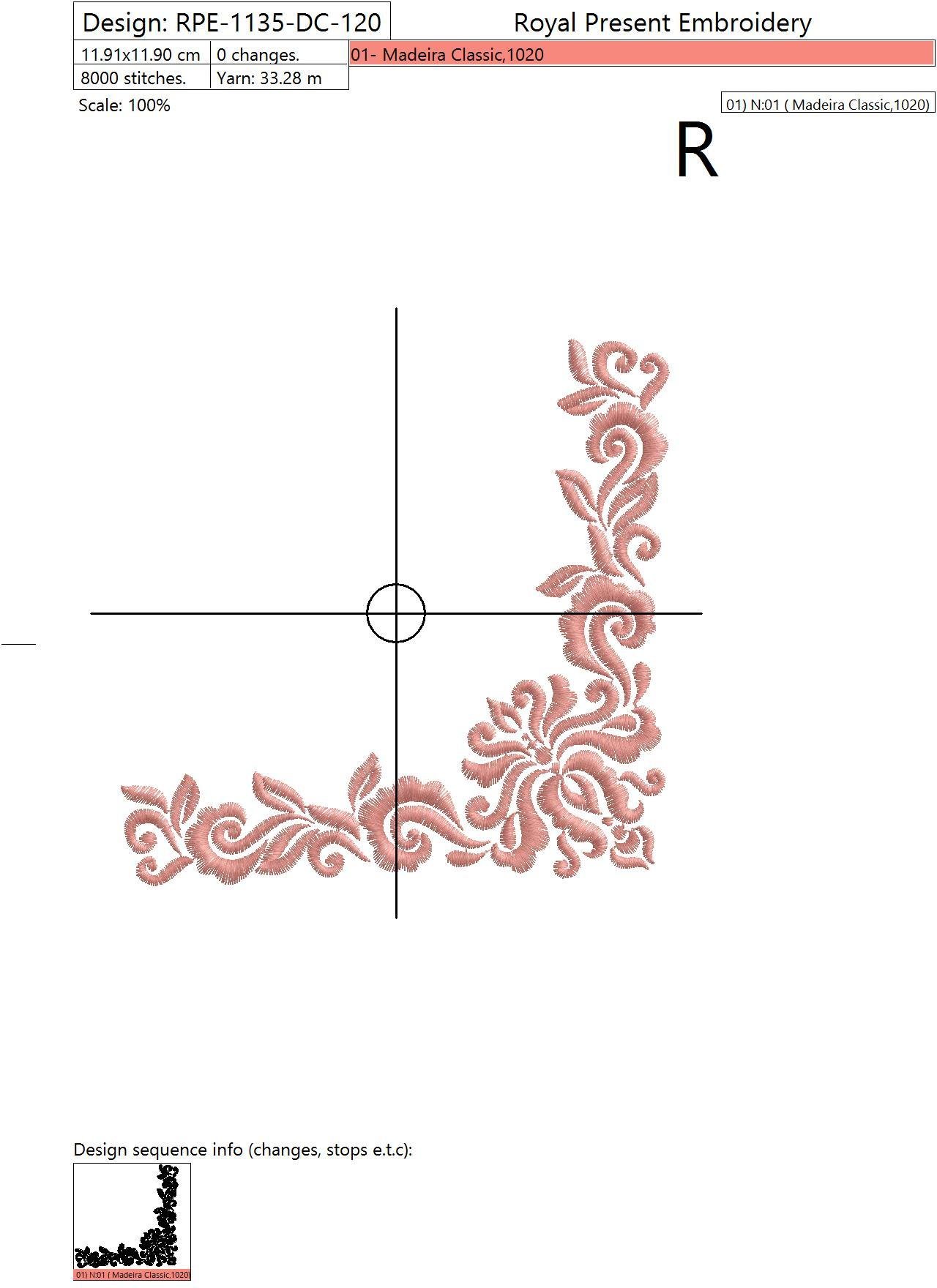 Machine Embroidery Design Elegant corner - 3 sizes