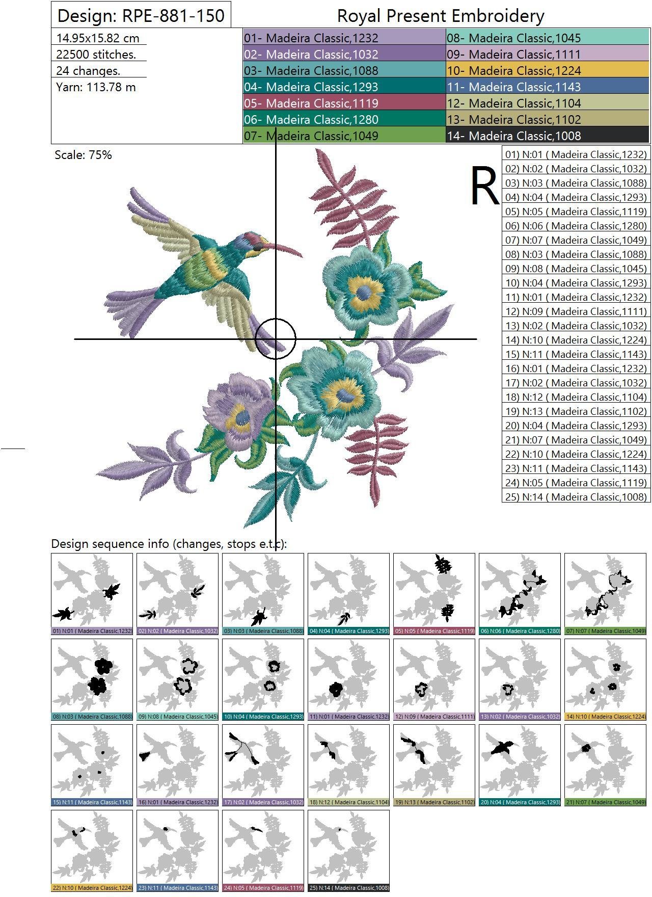 Machine Embroidery Design Hummingbird - 2 sizes