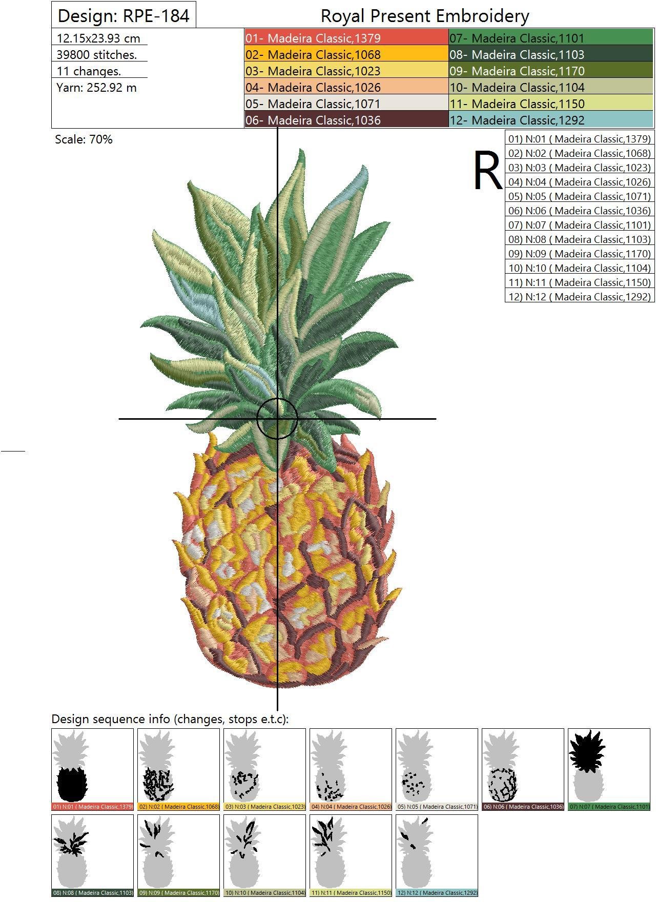 Machine Embroidery Design Pineapple like a D&G - 3 sizes