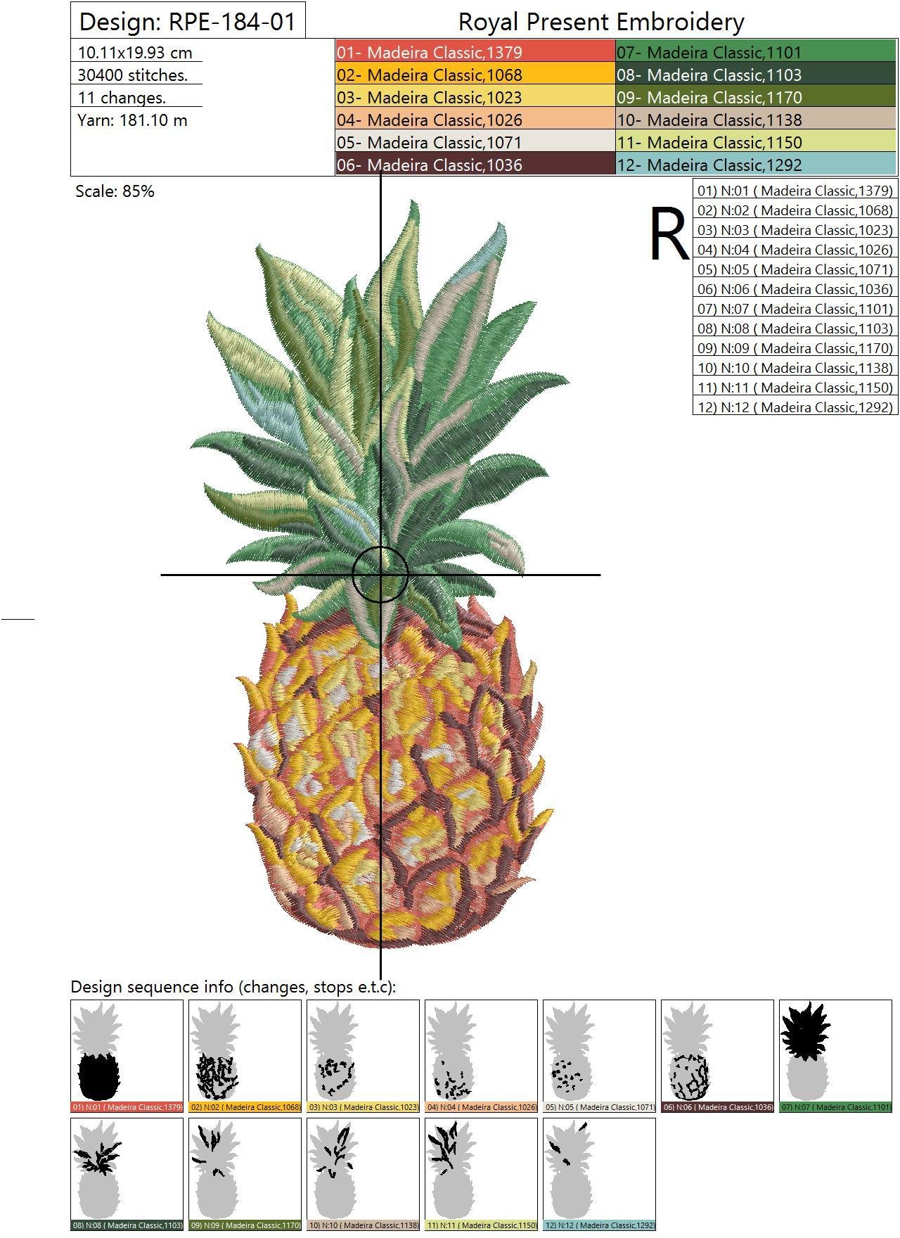 Machine Embroidery Design Pineapple like a D&G - 3 sizes