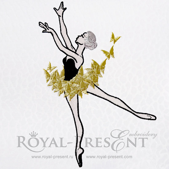 Machine Embroidery Design Young Ballerina with Dress of Butterflies - 3 sizes RDL-005