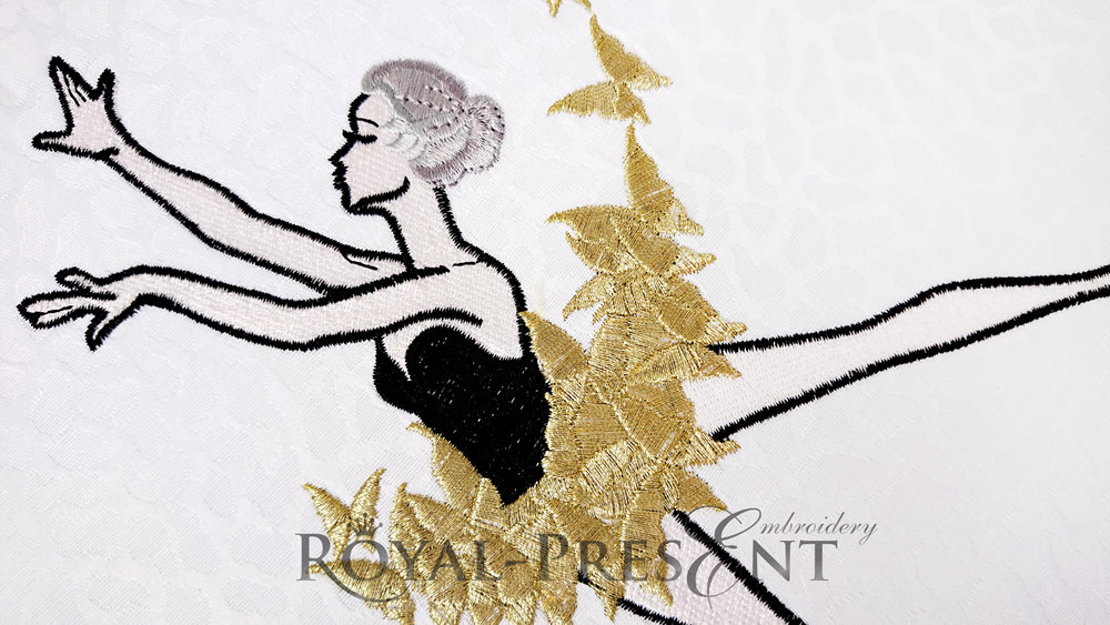 Machine Embroidery Design Young Ballerina with Dress of Butterflies - 3 sizes