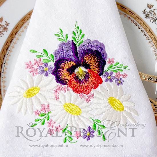 Machine Embroidery Design Pansies and Daisies RPE-635
