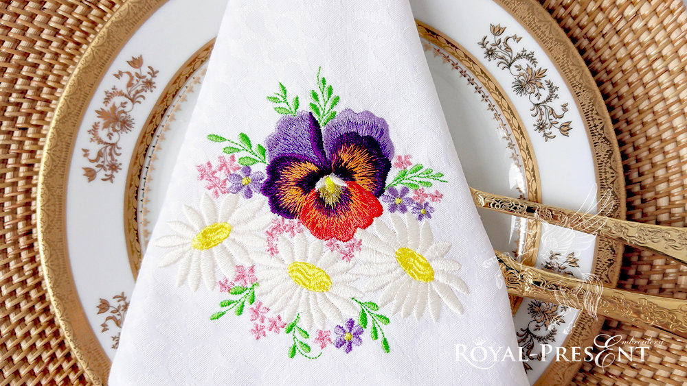 Machine Embroidery Design Pansies and Daisies