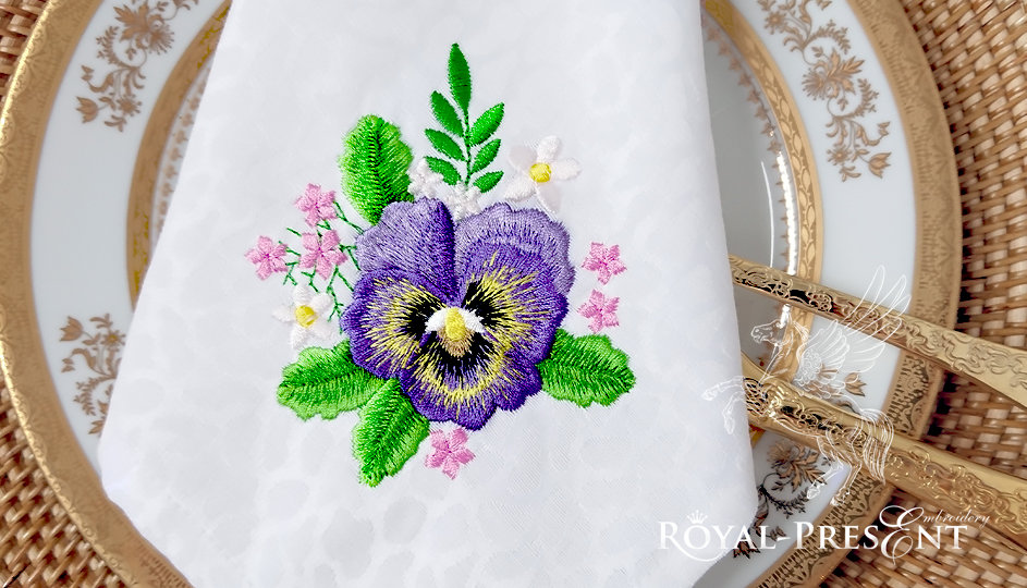 Machine Embroidery Design Beautiful Pansies