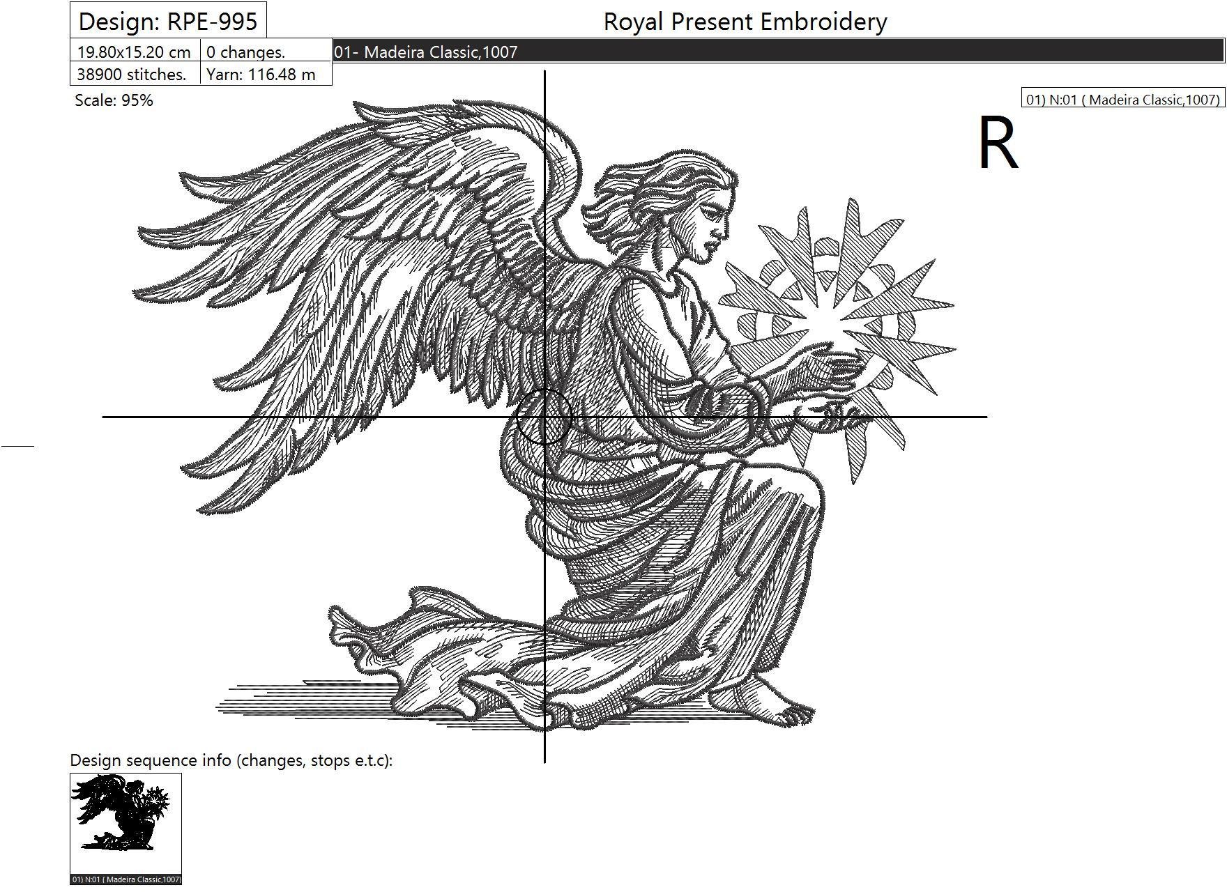 Machine Embroidery Design Christmas Winged Angel - 2 sizes