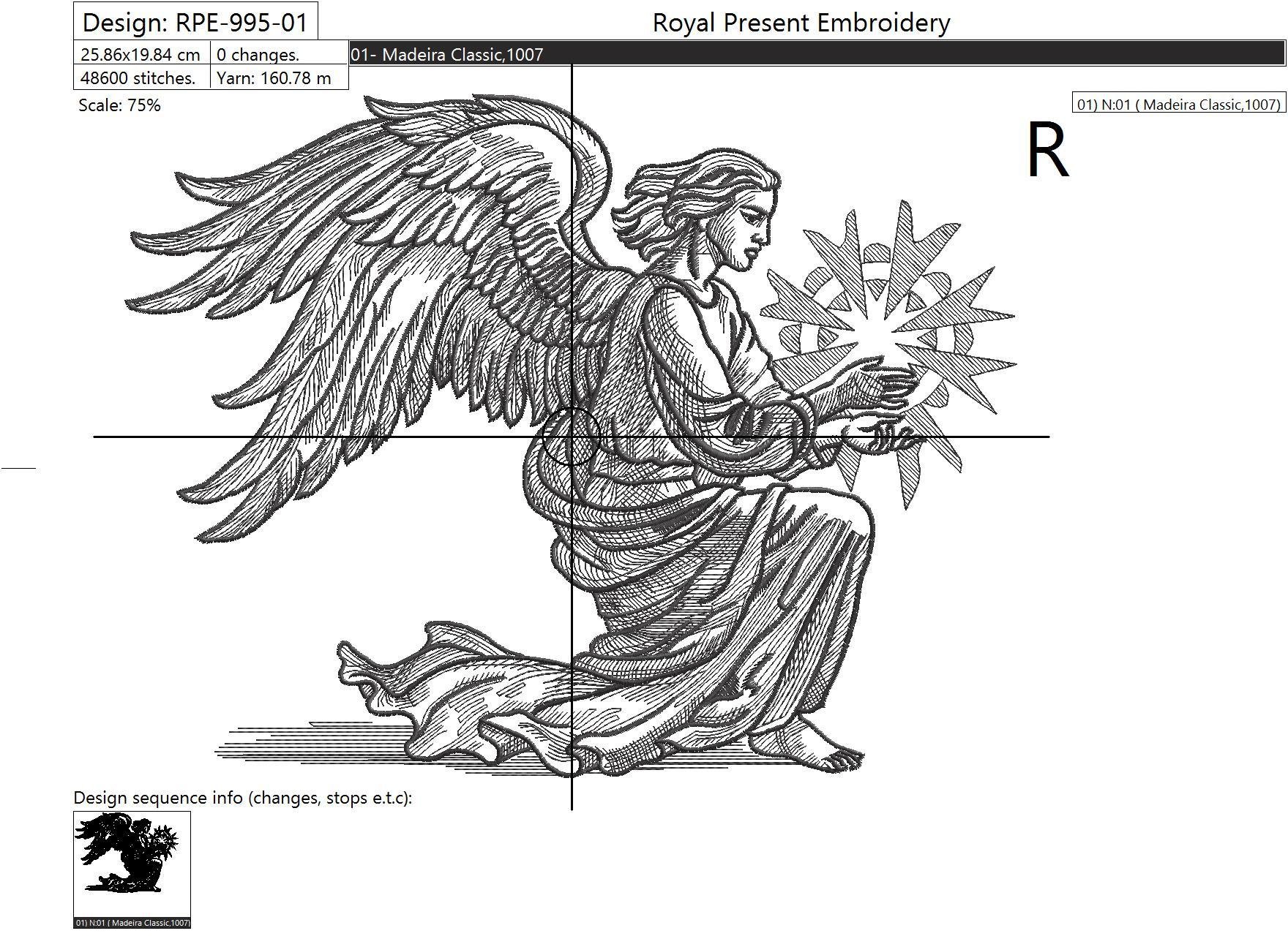 Machine Embroidery Design Christmas Winged Angel - 2 sizes