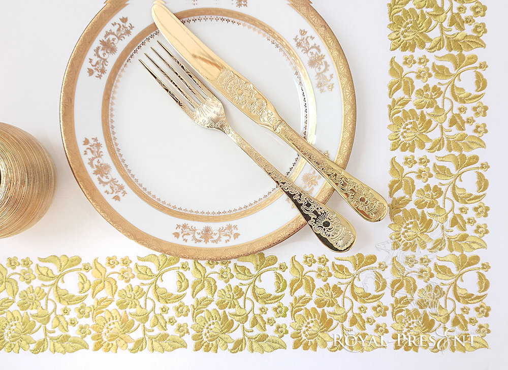 Machine Embroidery Design Gold Flower motif for borders