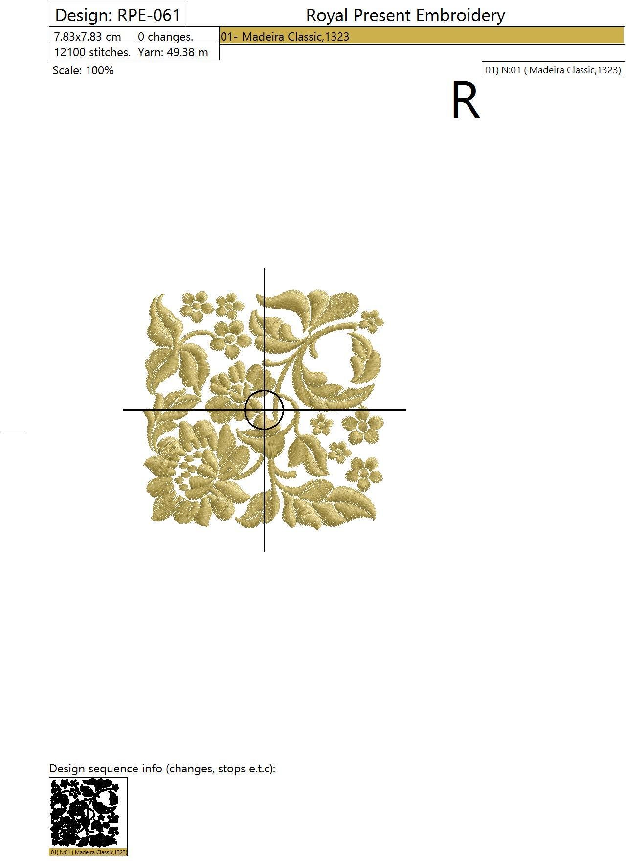 Machine Embroidery Design Gold Flower motif for borders