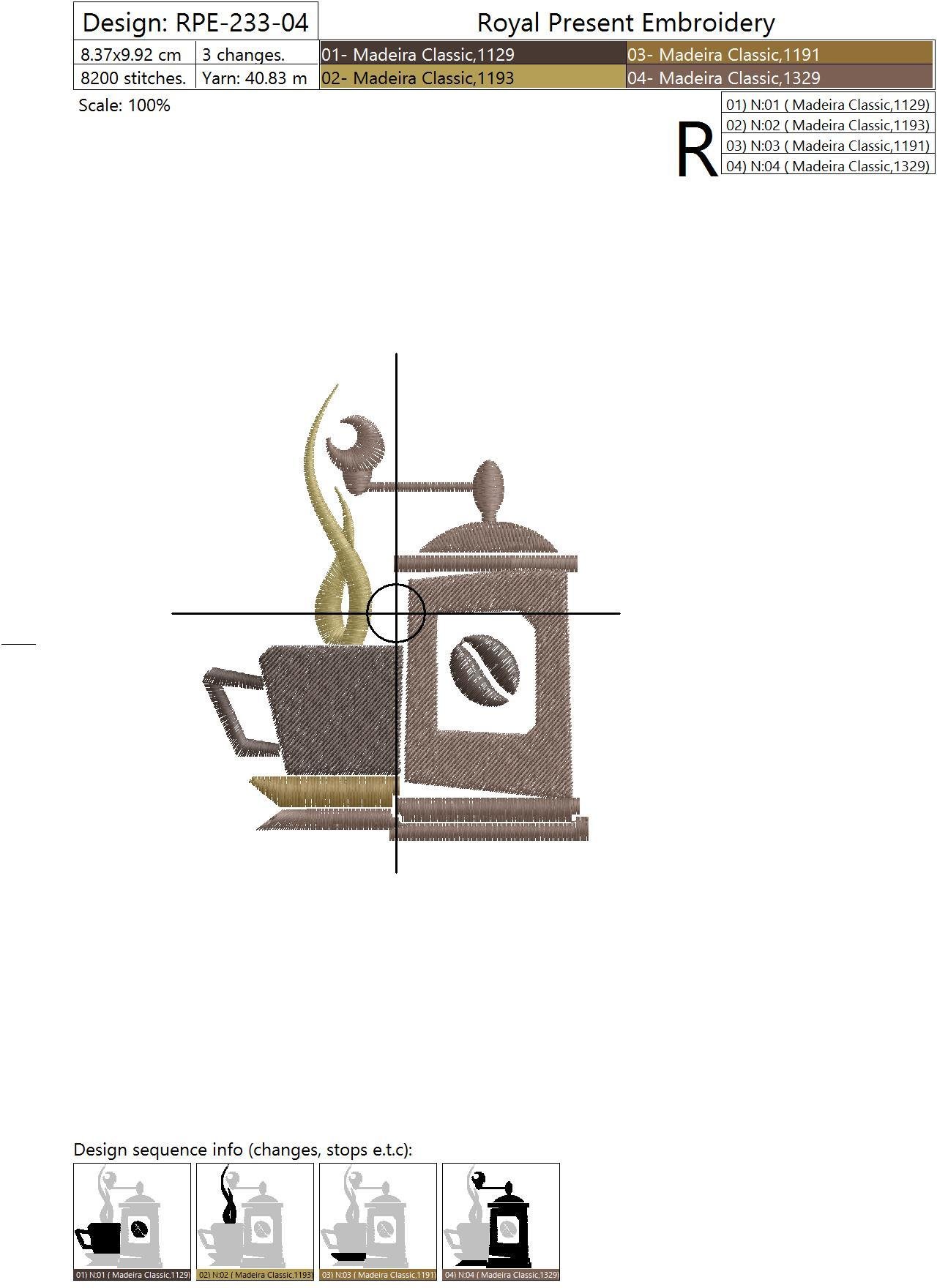 Machine Embroidery Design Coffee set Coffee and Tea embroidery designs Royal Present