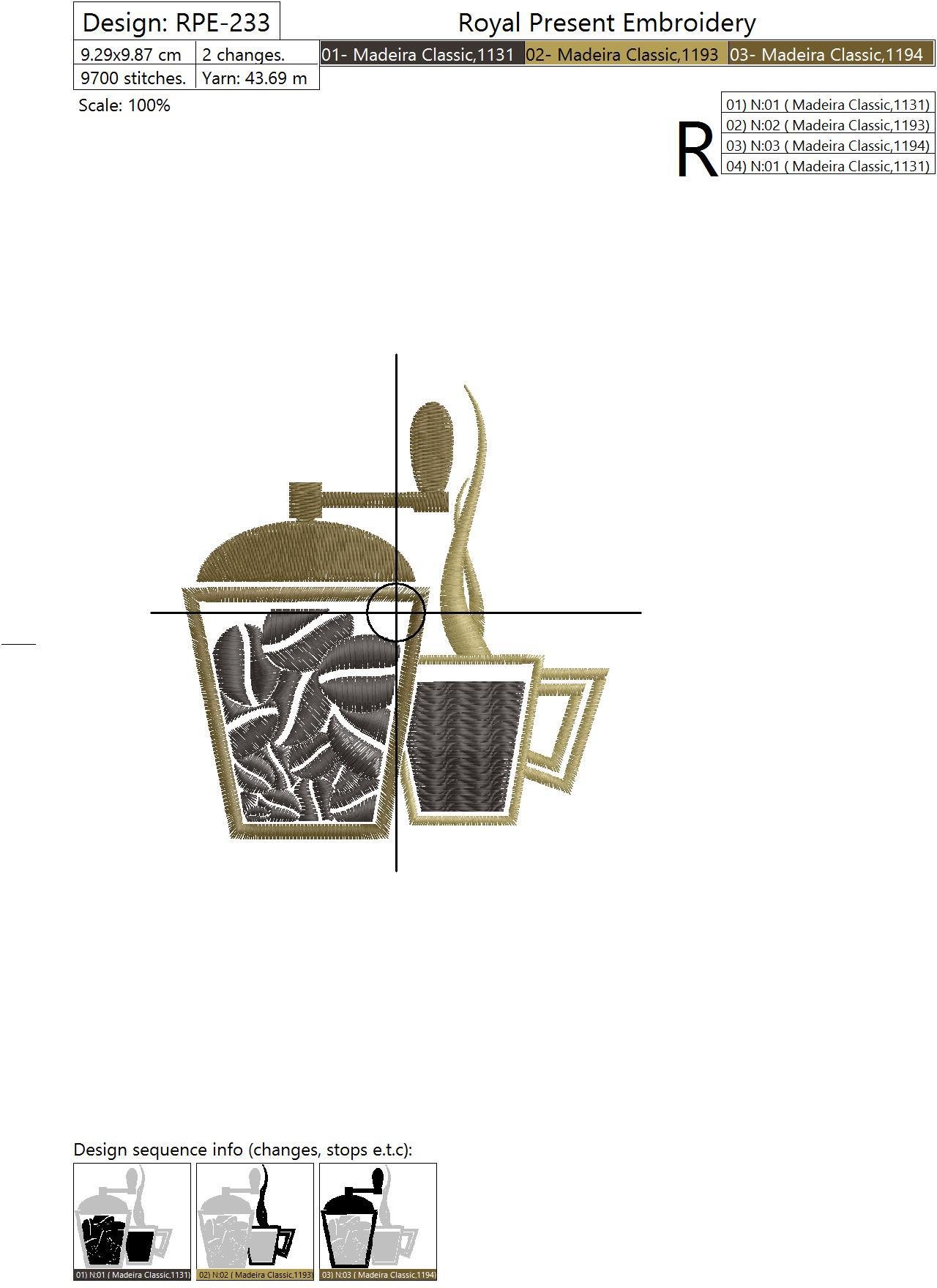 Machine Embroidery Design Coffee set Coffee & Tea embroidery designs Royal Present