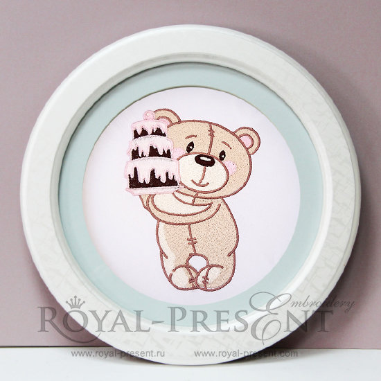 Machine Embroidery Design Teddy Bear with cake RPE-709