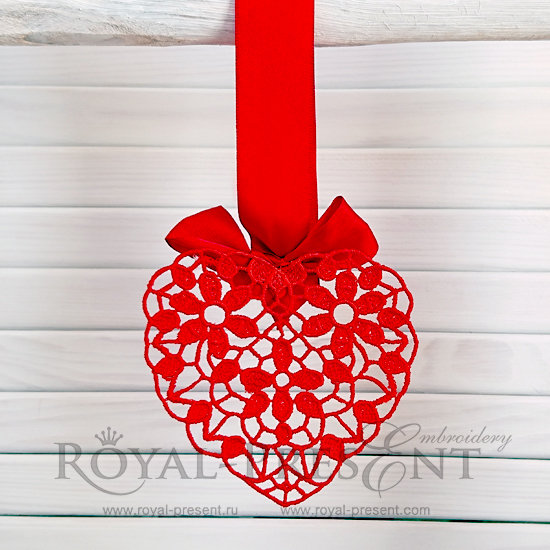 Machine Embroidery Design Red Lace Heart RPE-091